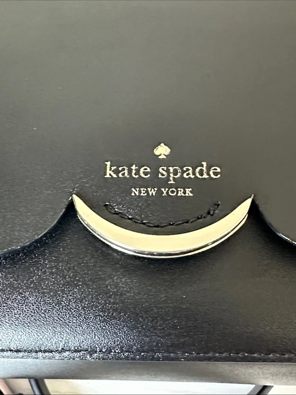 kate spade Black Scallop-Edge Leather Crossbody with Pink Interior